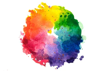 Deurstickers Impressionist style artistic color wheel or color palette drawn with water colors, isolated on white. © killykoon