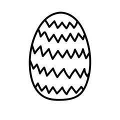 One easter egg with black zig zag, sharp edges, broken line ornament on white background. Simple Spring holiday symbols