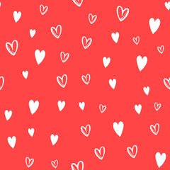 Hand drawn doodle hearts seamless pattern. Valentine's day heart illustrations texture background.
