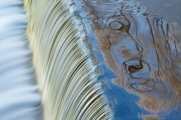 Winter landscape, of the Battle Creek River Cascade captured with motion blur and with reflections...