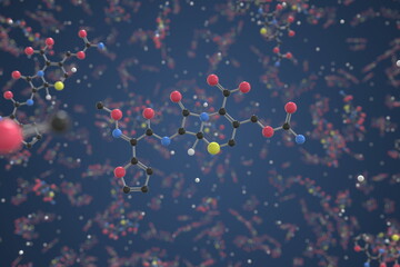 Cefuroxime molecule. Ball-and-stick molecular model. Chemistry related 3d rendering