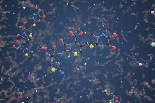 Molecule of Ceftriaxone. Molecular model, science related 3d rendering