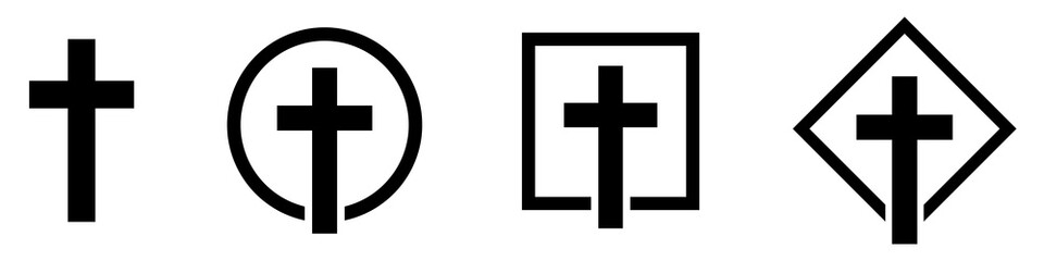 Fototapeta premium Christian cross icon. Set of geometric church logos. Vector illustration.