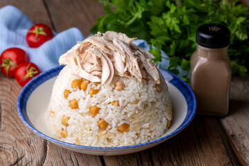 Turkish Rice with chickpea served, Turkish name; Nohutlu pilav or pilaf