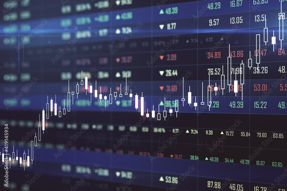 Poster forex chart with statistic data and market quotes on digital screen