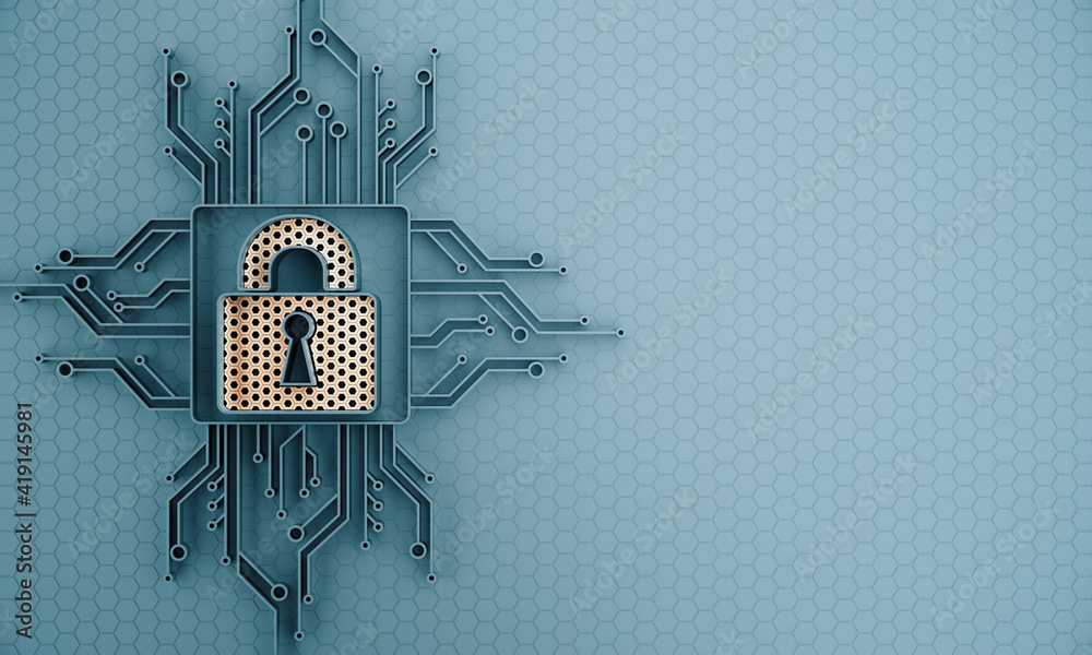 Aufkleber Cyber security concept with 3D circuit lock and copyspace for your logo. Mockup