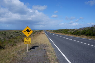 gerade Straße und Känguru Schild 