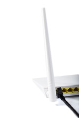 Wi fi router connecting to the network. White wi fi router isolated on a white.