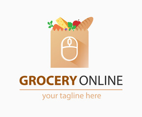 Grocery online logo. Supermarket delivery. Fresh food sign.  Fast Shopping concept vector.