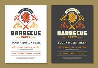 Barbecue party invitation flyer or poster design vector template