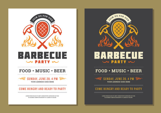 Barbecue party invitation flyer or poster design vector template