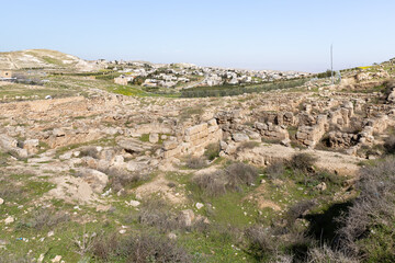 Fototapeta na wymiar The ruins of the outer part of the palace of King Herod - Herodion in the Judean Desert, in Israel