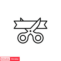 Grand opening line icon. Simple outline style for web and mobile app design element. Open, ribbon, cut, scissor, inauguration, ceremony concept. Vector illustration isolated. Editable stroke EPS 10.