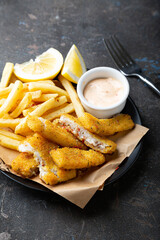 Fish and chips. English dish of fried fish and potatoes