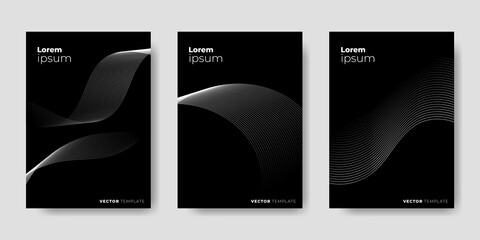 Collection of business flyer cover templates in elegant black color. Vector illustration.