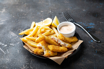 Fish and chips. English dish of fried fish and potatoes