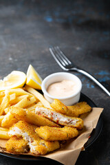 Fish and chips. English dish of fried fish and potatoes