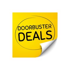 Doorbuster deals. Sticker note with offer message. Special offer price sign. Advertising discounts symbol. Yellow sticker banner. Doorbuster deals badge shape. Post note. Vector