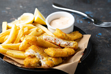 Fish and chips. English dish of fried fish and potatoes
