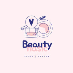 Vector beauty logo template. For business in the industry of beauty, health, personal hygiene. Linear stylized image. Logo of a beauty salon, health industry, makeup artist.