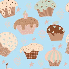 seamless pattern cute cupcakes