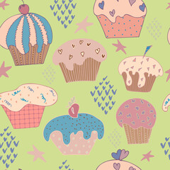 seamless pattern cute cupcakes