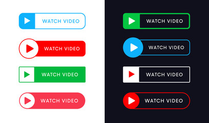 Set of Watch Video Now Vector Buttons. Play banner icon. UI elements.