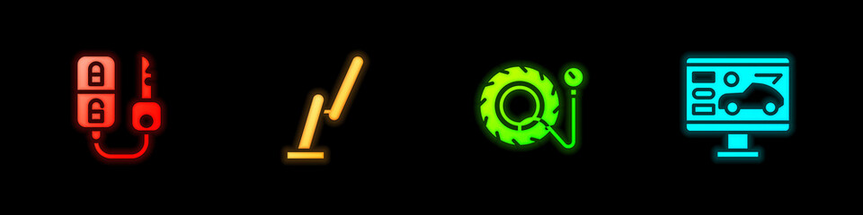 Set Car key with remote, Windscreen wiper, Tire pressure gauge and Diagnostics condition of car icon. Vector.