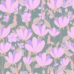 vector seamless pattern flowers on background