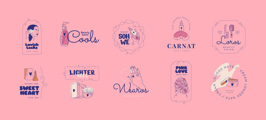 Vector beauty logo template. For business in the industry of beauty, health, personal hygiene. Linear stylized image. Logo of a beauty salon, health industry, makeup artist.