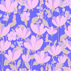 vector seamless pattern flowers on background
