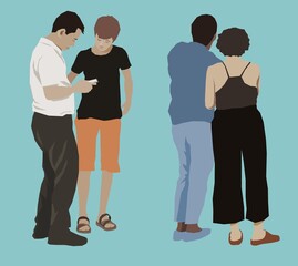 Obraz premium Vector Illustration of People on Flat color Background