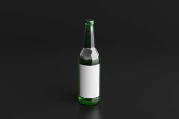 Beer bottle 500ml mock up with blank label on black background.