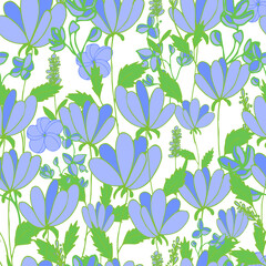 vector seamless pattern flowers on background