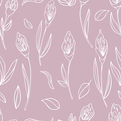 vector seamless pattern contour flowers