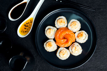 A combination of different Sushi rolls, japanese food