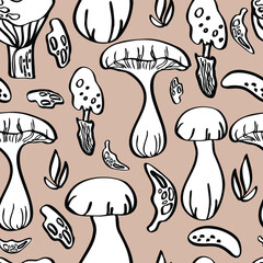 vector seamless pattern many mushrooms