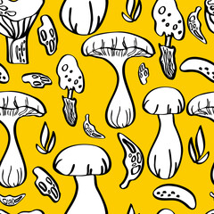  seamless pattern many mushrooms