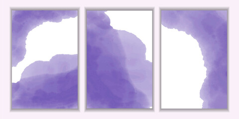 Watercolor background. Spots of purple paint. A set of templates for postcards, invitations, business cards. Vector image.