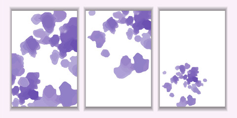 Watercolor background. Spots of purple paint. A set of templates for postcards, invitations, business cards. Vector image.