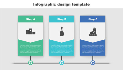 Set Award over sports winner podium, Bowling pin and Roller skate. Business infographic template. Vector.