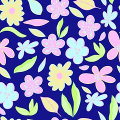 seamless pattern flowers and leaves pastel