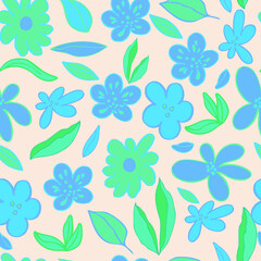 seamless pattern flowers and leaves pastel