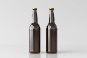 Two beer bottles 500ml mock up on white background.