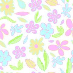 seamless pattern flowers and leaves pastel