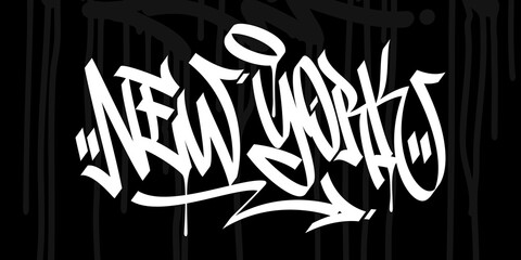Flat Word New York Abstract Hip Hop Hand Written Graffiti Style Vector Illustration Art - obrazy, fototapety, plakaty