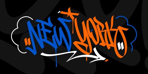 Word New York Abstract Hip Hop Hand Written Graffiti Style Vector Illustration - obrazy, fototapety, plakaty