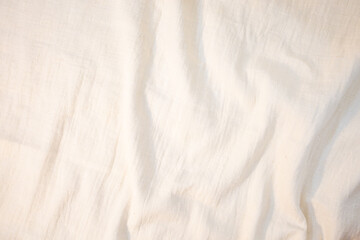 Fabric backdrop White linen canvas crumpled natural cotton fabric Natural handmade linen top view background Organic Eco textiles White Fabric texture
