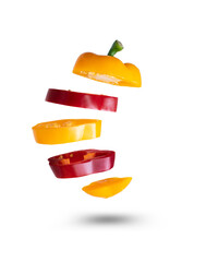 Naklejka na ściany i meble Sliced red and yellow bell pepper isolated on white background