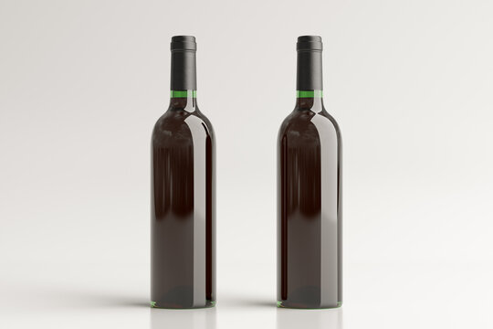 Two red wine bottle 750ml mock up on white background.